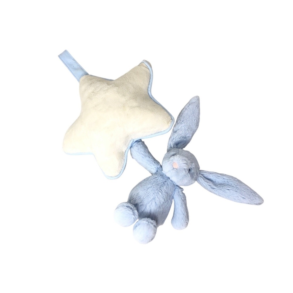 Jellycat Bashful Bunny Musical Pull Plush Baby Crib Toy Pastel Blue Rabbit